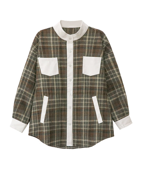 Contrast Panel Check Shirt Jacket